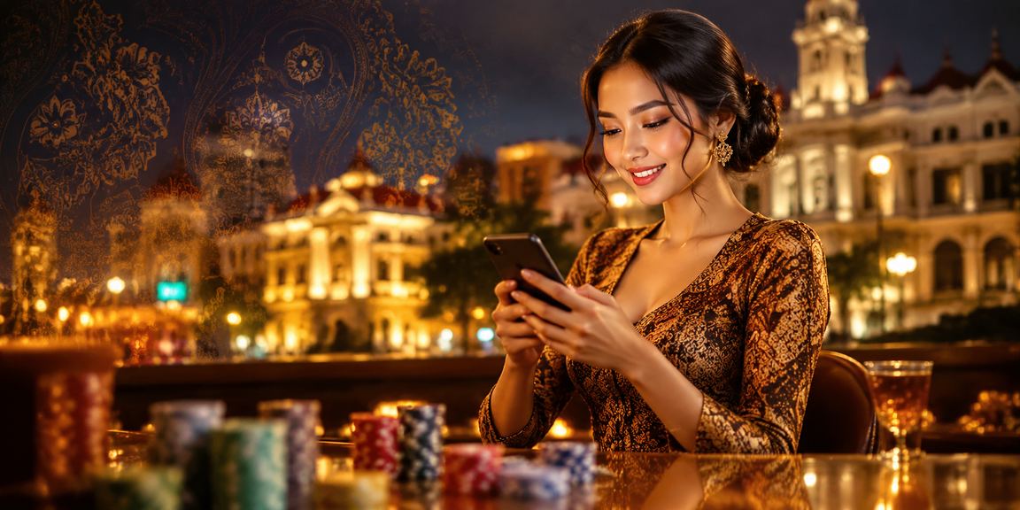 Perempuan Indonesia menggunakan ponsel untuk melakukan deposit di platform casino online