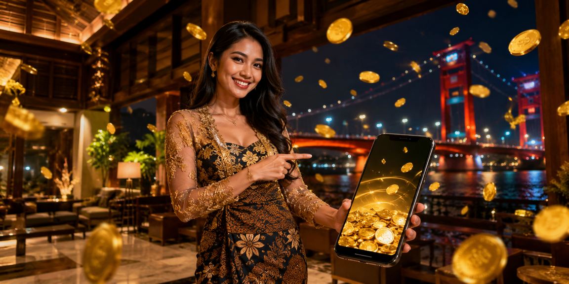 Perempuan menikmati casino mobile sambil minum kopi di suasana santai malam hari